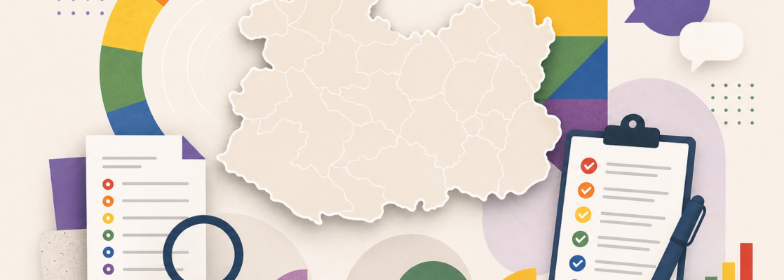 Mapa estilizado de Ciudad Real con formas de diversidad, documentos, listas y marcadores de auditoría.